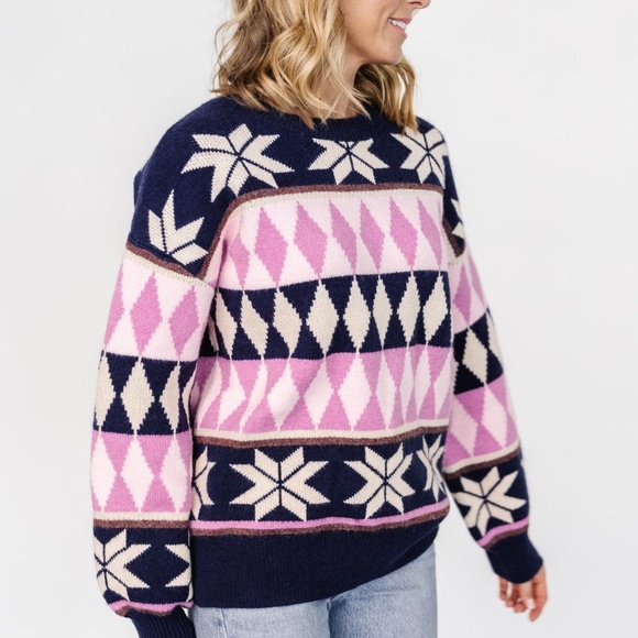 Baltic Born Zermatt Sweater | Navy + Pink Print Size MM - Picture 5 of 5
